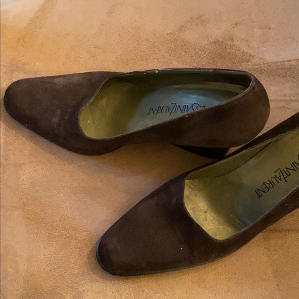 Ysl brown suede wedges